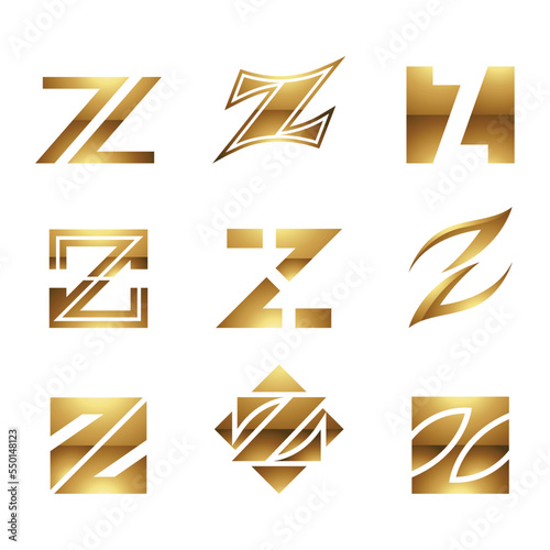 Golden Glossy Letter Z Icons on a White Background