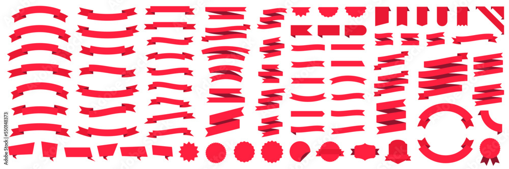 Set of ribbons. Ribbon elements. Tape vector icon set on white background. Decorative ribbons and streamers. Scarlet pennants and labels. Banner ribbon vector
