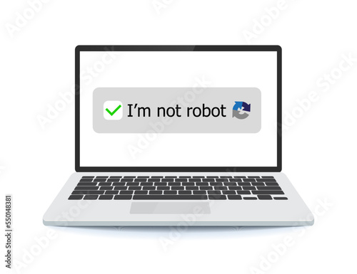 I'm not a robot check at work on a laptop. Captcha I'm not a robot computer code on a laptop.