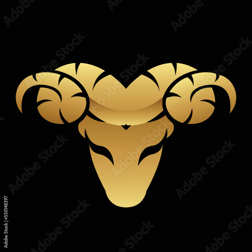 Golden Glossy Ram Icon on a Black Background