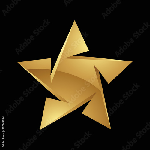 Golden Glossy Star Shape on a Black Background