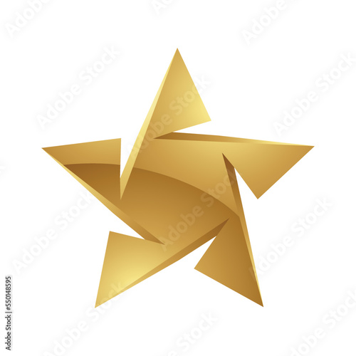 Golden Glossy Star Shape on a White Background