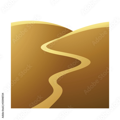 Golden Hills and River on a White Background