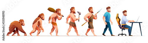 Human evolution from monkey to businessman and computer user vector illustration