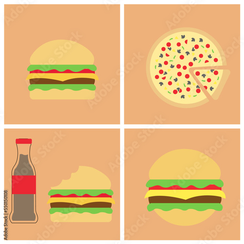 Conjunto de ilustraciones dibujadas a mano de comida rápida.