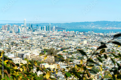 Aerial shot of downtown San Francisco California with skyscrpers