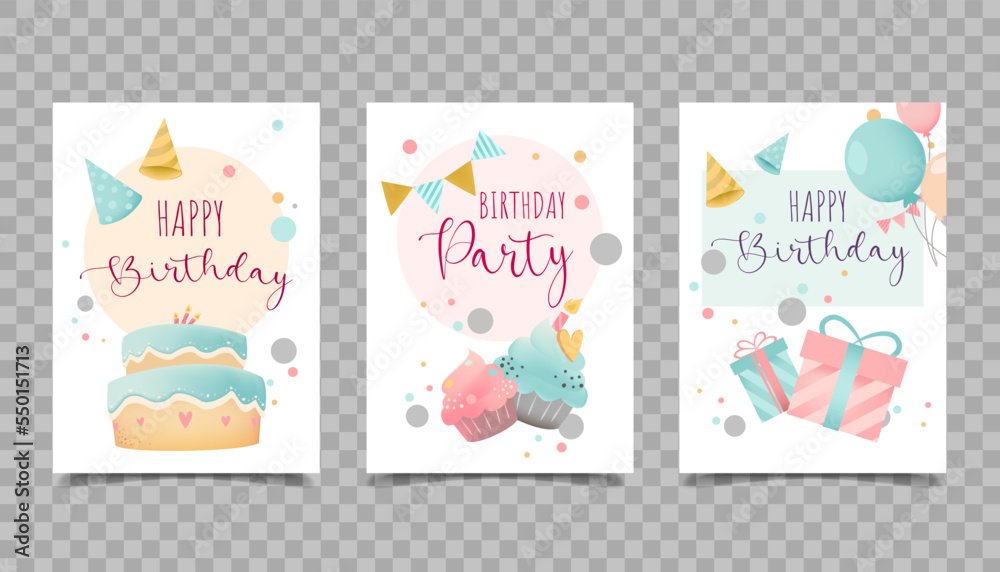  Vector colorful cute happy birthday to you greeting card collection. Sign label card for a gift box with text happy birthday to you. Printable template