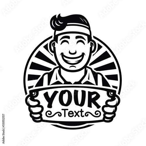 A human cartoon vector logo that can be edited and replaced in the font as needed. This logo can be used for company logos, posters, emblems, t-shirts, community logos, and others.