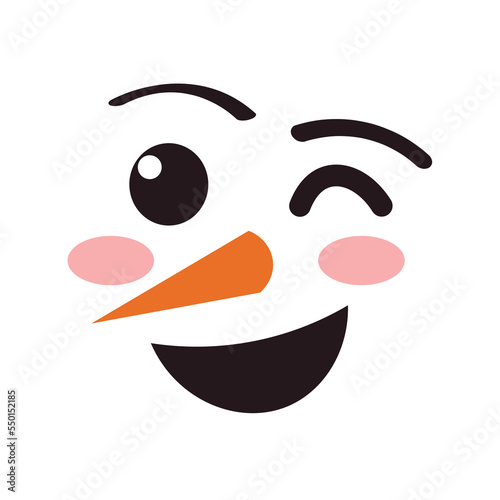 Face of winking snowman on white background