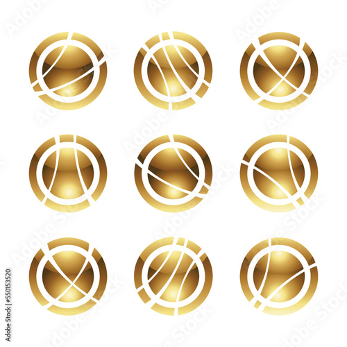 Golden Planets and Orbits on a White Background