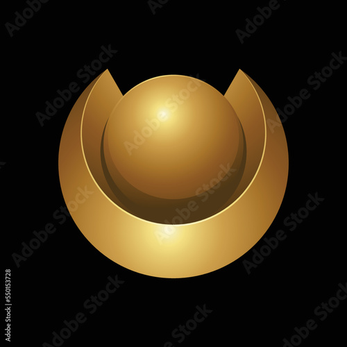 Golden Shiny Round Abstract Shape on a Black Background