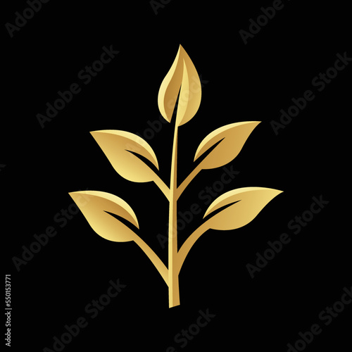 Golden Small Glossy Leaves on a Black Background
