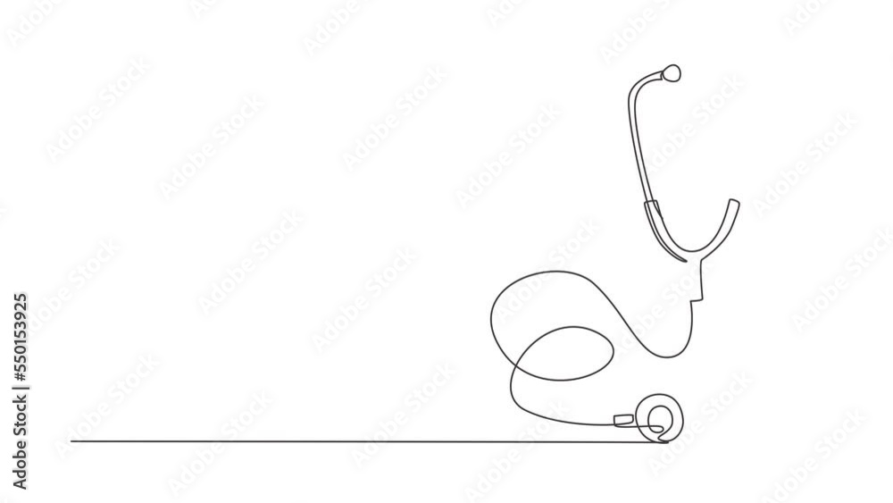 Animated self drawing of single continuous line draw Stethoscope icon. Stethoscope sign isolated on white background. Symbol medicine. Medical healthy logo. Full length one line animation illustration