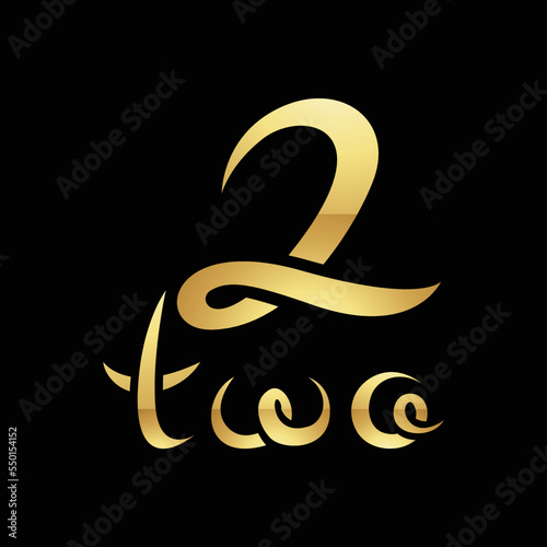 Golden Symbol for Number 2 on a Black Background - Icon 1