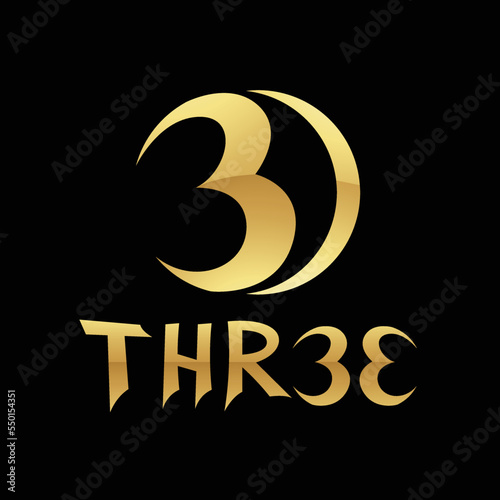Golden Symbol for Number 3 on a Black Background - Icon 3