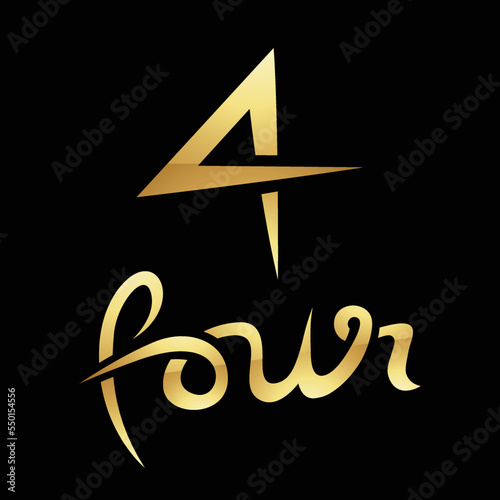 Golden Symbol for Number 4 on a Black Background - Icon 3