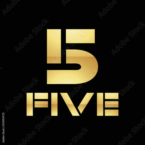 Golden Symbol for Number 5 on a Black Background - Icon 3