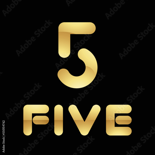 Golden Symbol for Number 5 on a Black Background - Icon 5