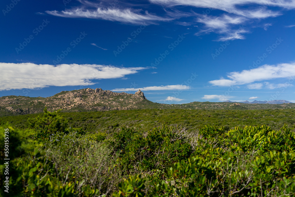 Natural landscape with mountain and blue sky, paysage naturel avec montagnes et ciel bleu, Bonifacio, Corsica, Corse, France