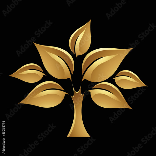 Golden Tree of Leaves on a Black Background