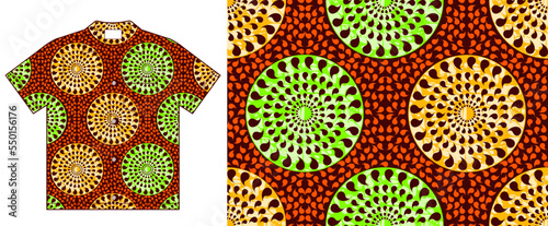 clothing mockup, abstract african pattern background, textile art, tribal abstract hand-draw, geometrics circle  shape image, summer fashion artwork for Fabric print, clothes, scarf, shawl
