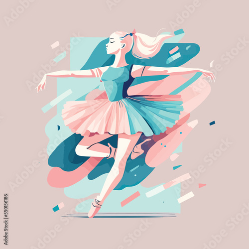 Girl dancer dancing learning dance routine in a studio of a dance school, female woman ballet, jazz, modern dancer fit happy, logo illustration design 