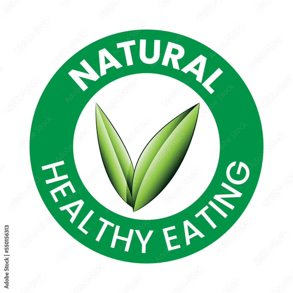 Natural Healthy Eating Round Icon with Shaded Green Leaves Natural Healthy Eating Round Icon with Shaded Green Leaves