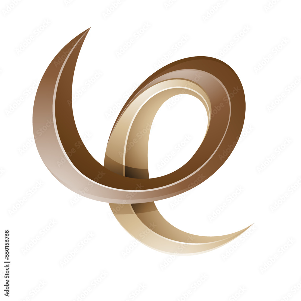 Swirly Glossy Embossed Letter E in Brown and Beige Swirly Glossy Embossed Letter E in Brown and Beige