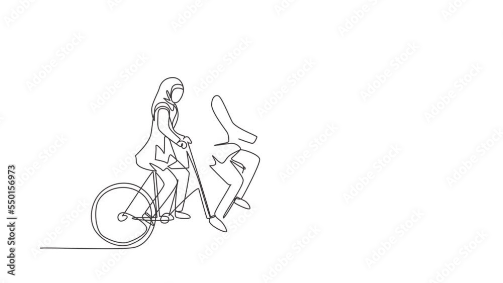 Animated self drawing of continuous line draw romantic Arabic couple. Couple is riding tandem bicycle together. Happy family. Intimacy celebrates wedding anniversary. Full length single line animation Animated self drawing of continuous line draw romantic Arabic couple. Couple is riding tandem bicycle together. Happy family. Intimacy celebrates wedding anniversary. Full length single line animation