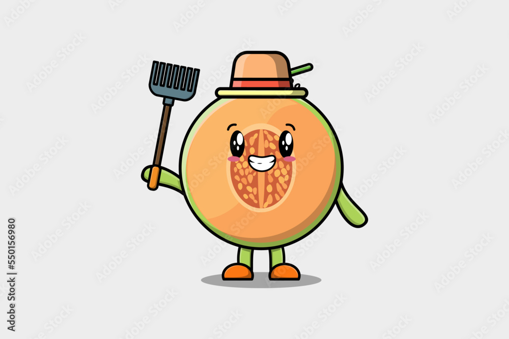 Cute cartoon Agricultural worker Melon with pitchfork vector image cute modern style design 