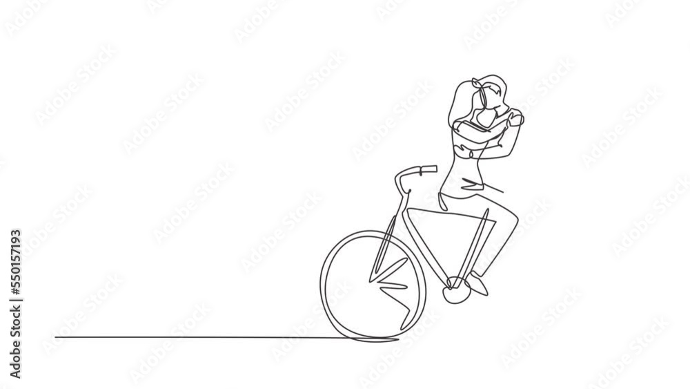 Animated self drawing of continuous line draw couple sitting on bicycle and kissing outdoors. Romantic human relations, love story, newlywed family in honeymoon. Full length single line animation Animated self drawing of continuous line draw couple sitting on bicycle and kissing outdoors. Romantic human relations, love story, newlywed family in honeymoon. Full length single line animation