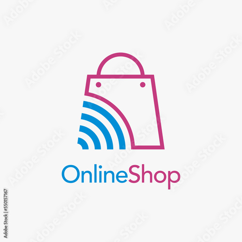 Bag and wifi signal for online shopping logo design