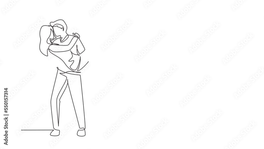 Animated self drawing of continuous line draw romantic cute female in love kissing on lap male. Happy man carrying a beautiful woman celebrating wedding anniversary. Full length single line animation Animated self drawing of continuous line draw romantic cute female in love kissing on lap male. Happy man carrying a beautiful woman celebrating wedding anniversary. Full length single line animation