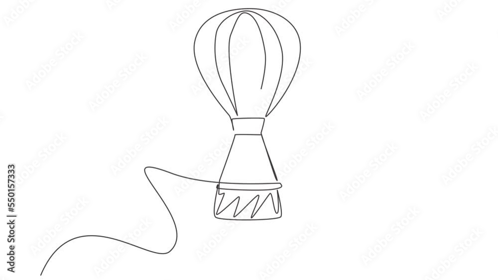 Self drawing animation of single line draw illustration of love kissing couple in hotair