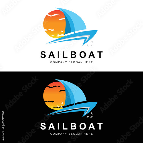 Sailboat Logo Design, Fishing Boat Illustration, Fishing Boat Company Brand Vector Icon, Boat Shop Design, Fish Shop, Transportation