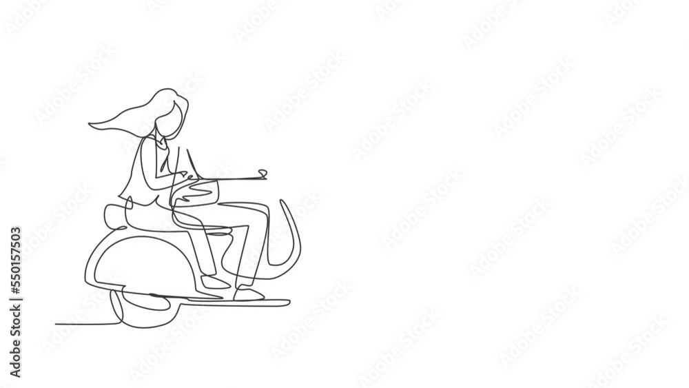 Animated self drawing of continuous line draw couple riding motorcycle. Man driving scooter and woman are passenger while hugging. Driving around city. Drive safely. Full length single line animation Animated self drawing of continuous line draw couple riding motorcycle. Man driving scooter and woman are passenger while hugging. Driving around city. Drive safely. Full length single line animation