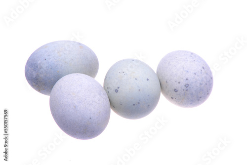 preserved duck eggs on white background