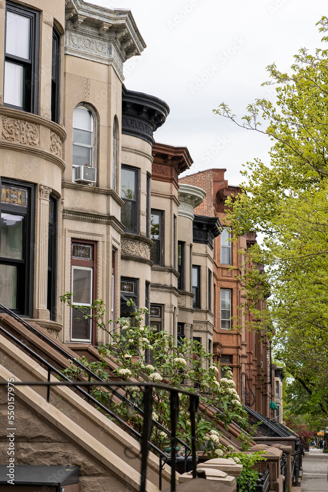 Row of Brownstones off Prospect Park West in Park Slope, Brooklyn ,New York, USA. November 1, 2022.
