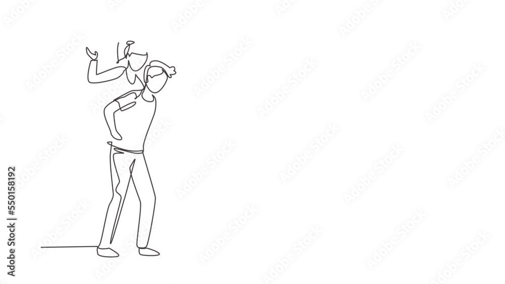 Animated self drawing of single continuous line draw teenage couple with man carrying woman on his back during music festival. Happy young romantic couple in love. Full length one line animation Animated self drawing of single continuous line draw teenage couple with man carrying woman on his back during music festival. Happy young romantic couple in love. Full length one line animation