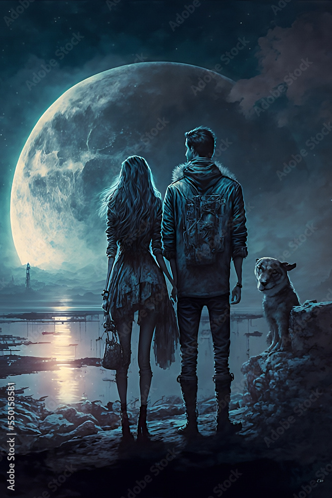 Fototapeta premium lovers dissolve into the moonlight