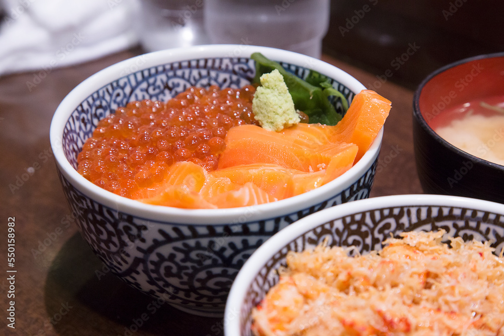 Salmon Sashimi Bowl Salmon oyakodon and Salmon Sashimi Bowl (salmon and roe rice bowl) this Japanese donburi Salmon Sashimi Bowl Salmon oyakodon and Salmon Sashimi Bowl (salmon and roe rice bowl) this Japanese donburi