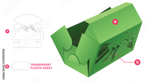 Christmas box die cut template and 3D mockup