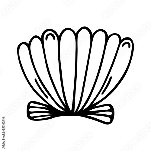 Scallop shell vector icon. Hand drawn simple doodle isolated on white background. Closed sea mollusk. Seafood  tasty underwater delicacy. Outline  seashell sketch. Clipart for menu  logo  apps  prints