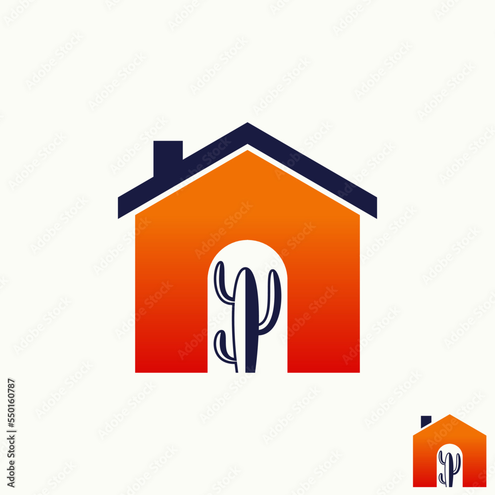 Simple and unique cactus desert on front or middle house home or door image graphic icon logo design abstract concept vector stock. Can be used as symbol related to botany or property Simple and unique cactus desert on front or middle house home or door image graphic icon logo design abstract concept vector stock. Can be used as symbol related to botany or property