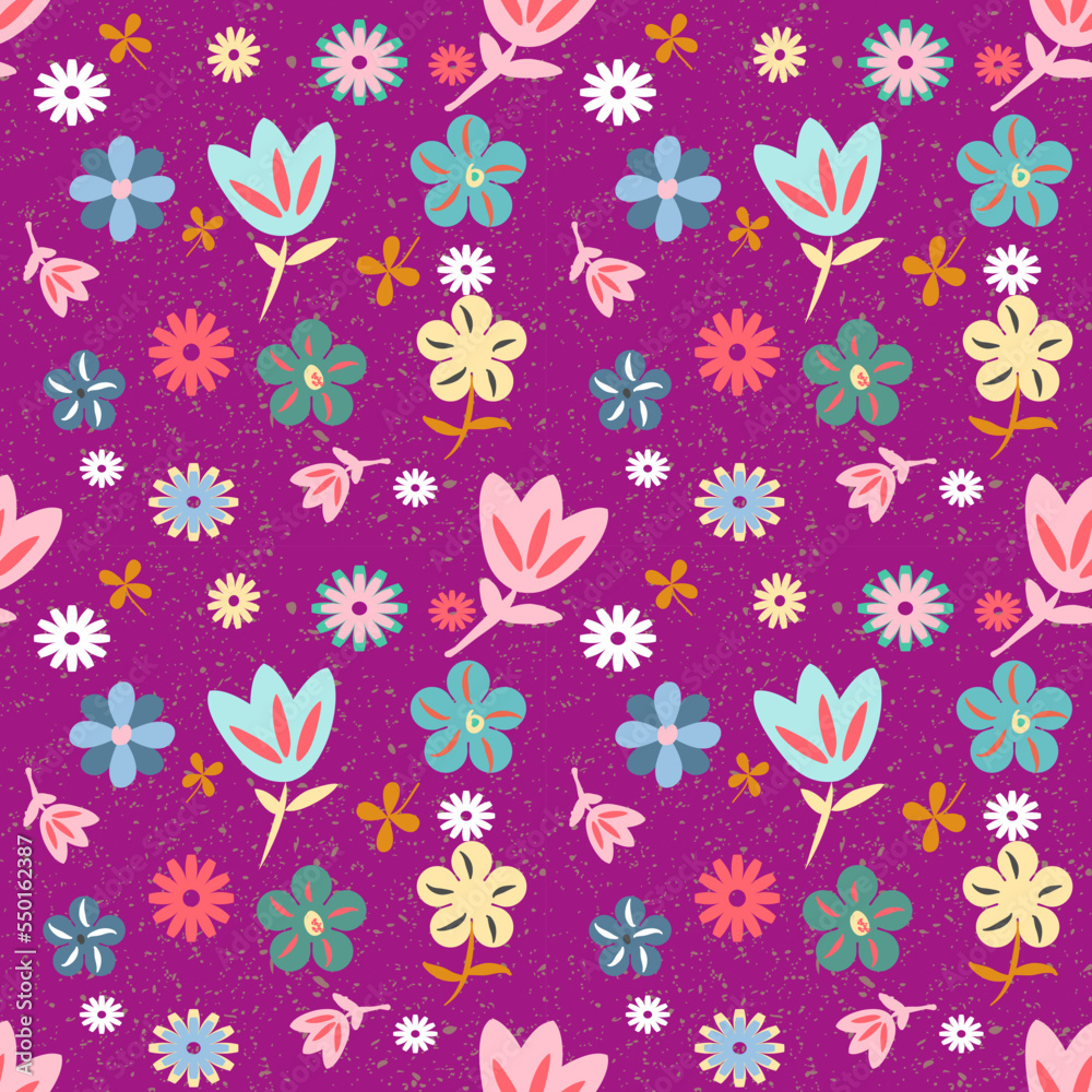 Floral seamless pattern on purple background 