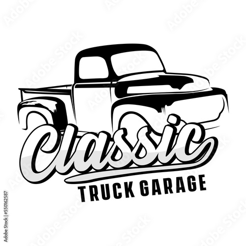 Classic truck garage illustration vector.