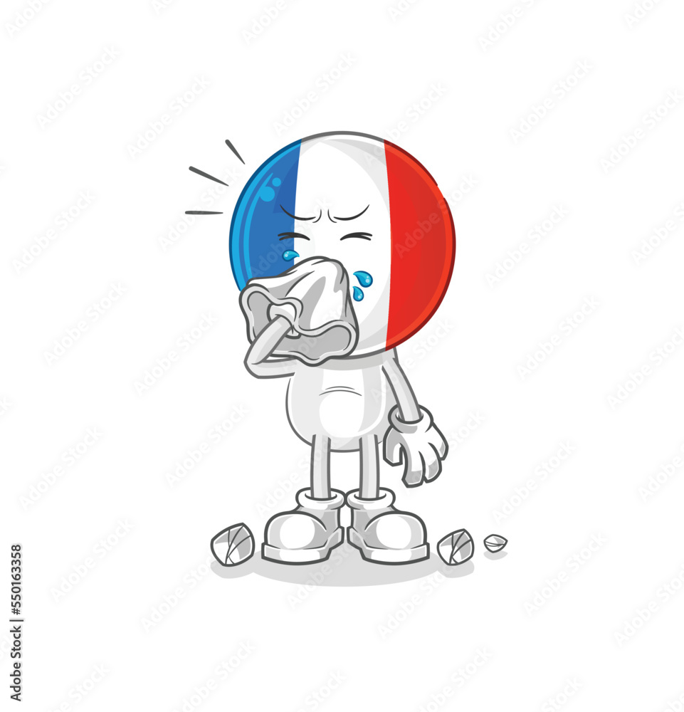 france blowing nose character. cartoon mascot vector france blowing nose character. cartoon mascot vector