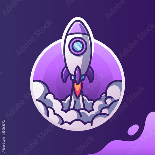 Starting up rocket emblem isolated vector illustration
