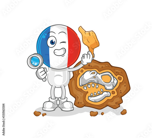 france archaeologists with fossils mascot. cartoon vector