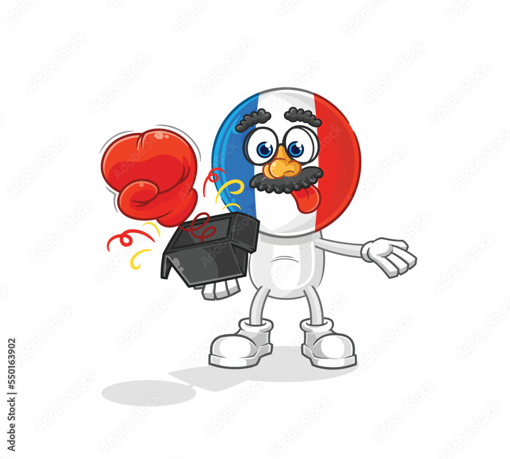 france prank glove in the box. cartoon mascot
